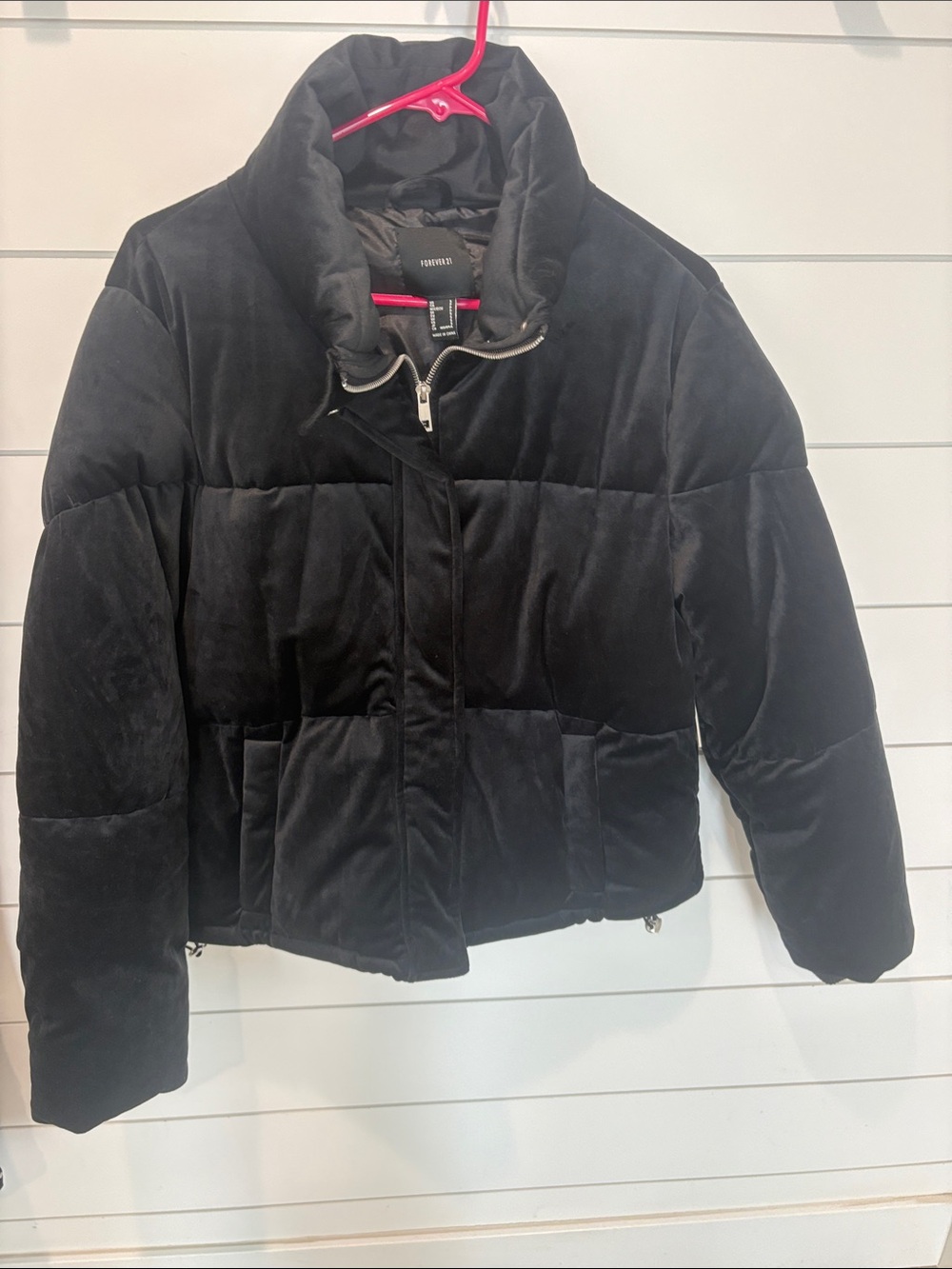Forever 21 Black Velvet Quilted Puffer Jacket